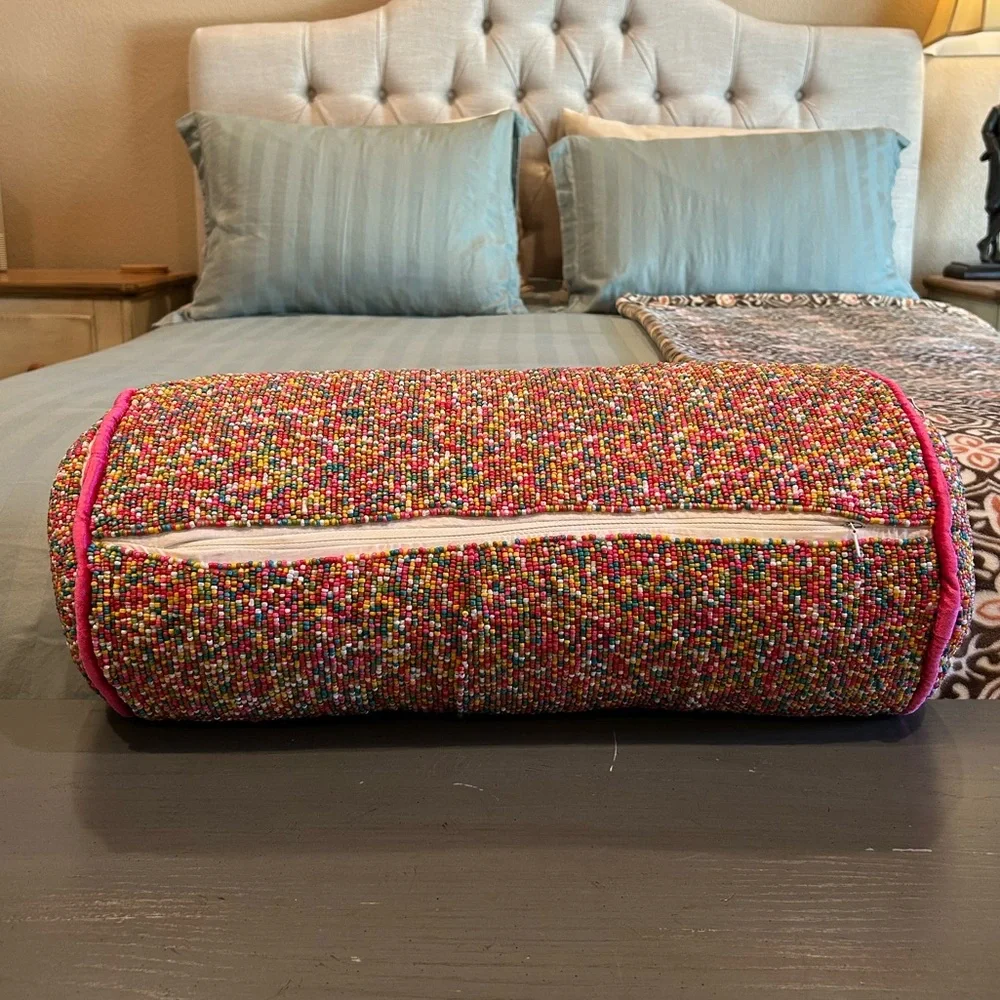 NWT India Colorful Beaded Pillow